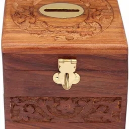 lyqart Wooden Gullak for Kids | Birthday Gift for Kids and Adults | Handmade Wooden Coin Box Holder | Money Box Coin Bank with Lock | Piggy bank Coin Bank image 3