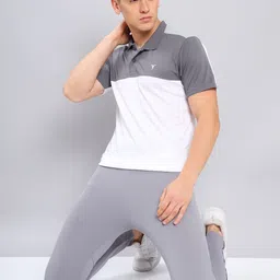 technosport Men Colorblock Polo Neck Polyester White T-Shirt image 2