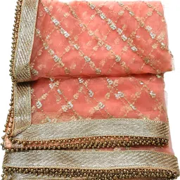 kamya fashion Net Embroidered Peach Women Dupatta image 5