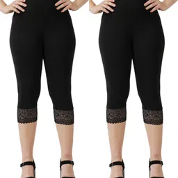 Capri leggings Lace Women Black, Black Capri-image-2