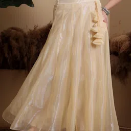 Women Embellished Flared Beige Skirt-image-4