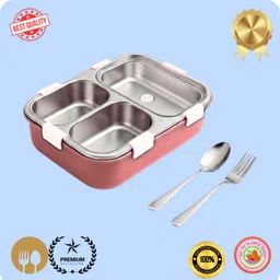evara international Compartment -3 Sealed Leak Proof Stainless Steel For Kid's & Adult_GA7 3 Containers Lunch Box-picture-45