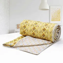 aurave Yellow Cotton Geometrical 144 TC Single Bed Dohar image 1