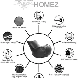 style homez XXL Premium Leatherette Mambo Lounger Bean Bag With Bean Filling image 3