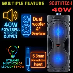 SOUTHTECH Premium Puspa TWS UPTO 12 hours play time with Remote, 40 W Bluetooth Party Speaker image 3
