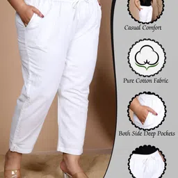 prin fashion house Women Regular Fit White Pure Cotton Trousers-picture-14