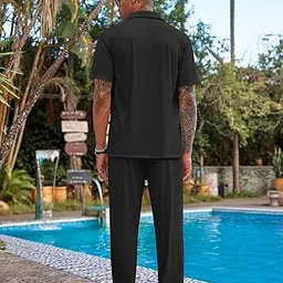 chkokko Men Shirt & Pyjama set Black Solid image 2