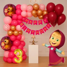 3rd Masha Bear Birthday Decoration Kit for Girls Reusable Cartoon Theme-image-89