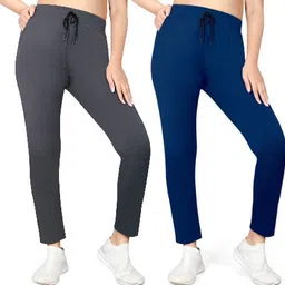 jmshreetext Pack of 2 Women Straight Fit Multicolor Lycra Blend Trousers image 1