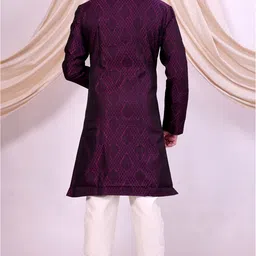 Pooja Ethnic Pooja Ethnic Men's Purple Silk Indo Western with Pant PE9064 Embroidered Sherwani image 3