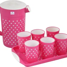 heart home Dot Printed Unbreakable Plastic 6 Tumblers/Glass Set With Jug & Tray, Set of 8 Jug Glass Tray Set-picture-18