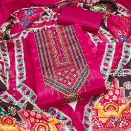 ankit fashion Unstitched Silk Blend Salwar Suit Material Printed image 3