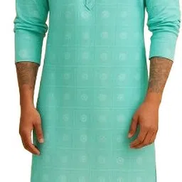 Men Cotton Blend Kurti Set-image-1