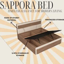 mintwud from pepperfry Sappora Queen Size Bed in Bella Noce & Highland Pine Color with Hydraulic Storage image 4