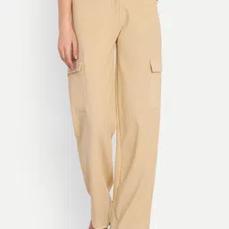 chemistry Women Loose Fit Beige Pure Cotton Trousers-picture-34