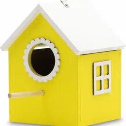 birdshala Bird House Safe and Attractive, Yellow with White Trim,Ventilated with Perch Bird House image 1