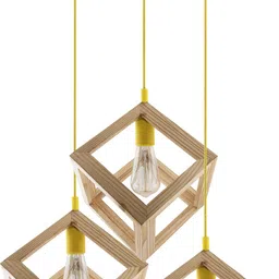 homesake 3-Lights Round Cluster Chandelier Modern Nordic Wooden Pendant Cube Light with Yellow Silicone Holder, URBAN Retro, Nordic Style, LED/Filament Bulb Chandelier Ceiling Lamp image 2