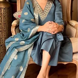 vajiba Women Cotton Rayon Kurti Palazzo Dupatta Set-picture-31