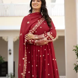 ambeshoppers Embroidered Georgette Stitched Anarkali Gown image 5