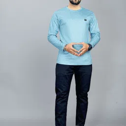 sti Men Printed Round Neck Polycotton Light Blue T-Shirt image 3