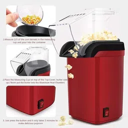 nhouse Oil Free Hot Air Popcorn Cookware, Home Use Electric Mini Popcorn Maker Machine PMUPMRDF40E MINI POPCORN MAKER RED 200 L Popcorn Maker image 2