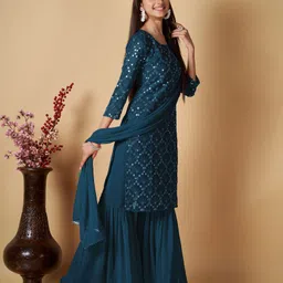 chetana fashion Women Georgette Kurta Sharara Dupatta Set image 3