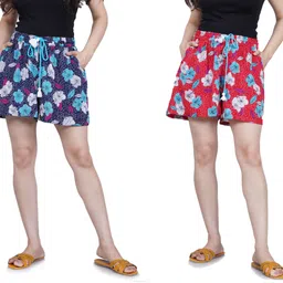 hariyali Printed Women Blue, Pink Hotpants image 1