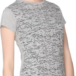 shaun Women Self Design Round Neck Cotton Blend Grey T-Shirt image 3
