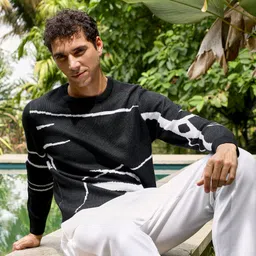 campus sutra Men Self Design Crew Neck Black Sweater-picture-10