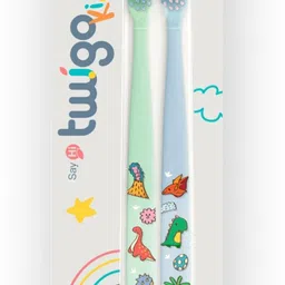flipper Twigo Kids Children's toothbrush, 2-pack, Aloe Green & Winter Blue Soft Toothbrush-picture-10
