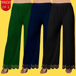 kiran impex Pack of 3 Women Straight Fit Multicolor Lycra Blend Trousers-picture-10