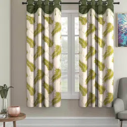 cortina Green Floral Polyester 5 Ft Semisheer Eyelet Window Curtains (Set of 2) image 1