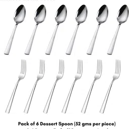 embassy Platinum 6 Pcs Dessert Fork 6 Pcs Dessert Spoon Combo Stainless Steel Dessert Spoon, Table Spoon Set image 4