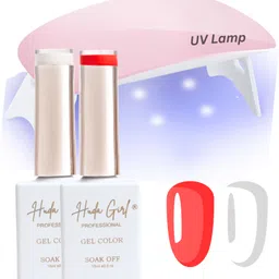 huda crush Red And White UV Gel Nail Polish Kit with UV Light for Nails Super Gloss Finish RED, WHITE-picture-27