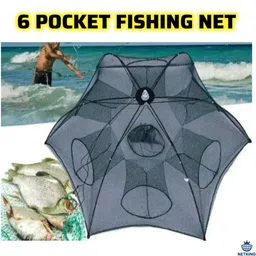 netking Umbrella Crab Fishing Net 6 Pocket 6mm Mesh Foldable Trap for Fish Crab & Shrimp Fishing Net image 2