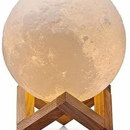 divinezon 3D USB Rechargeable Moon Lamp Color Changing Sensor Touch Crystal Ball Night Lamp with Wooden Stand Night Lamp image 4