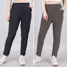 leewan Pack of 2 Women Solid Dark Blue, Grey Track Pants-picture-28