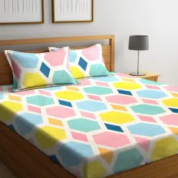 klotthe Multicolor Geometric 210 TC Cotton Blend King Sized Bed Sheets with 2 Pillow Covers-picture-11