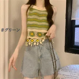 Casual Sleeveless Self Design Women Green Top-image-69