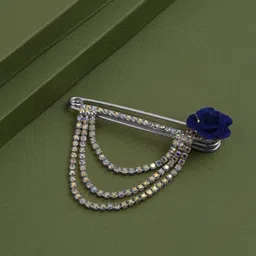 VAMA Silver Plated Crystal Rhinestone Brooches Blue Rose Broach Lapel pin For Men Brooch image 5