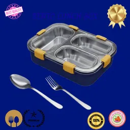 moira international Compartment -3 Sealed Leak Proof Stainless Steel For Kid's & Adult_B122 3 Containers Lunch Box-picture-37