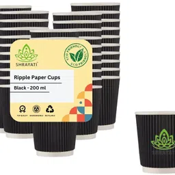 shrayati Pack of 2 Paper Ripple Paper cups, 200 ml,, ( 100 Pcs ) Disposable Glasses, image 2