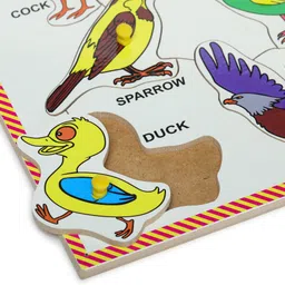 dgcrayons Pine Wood Birds Tray with Picture & Knobs Learning & Educational Board for Kids image 2