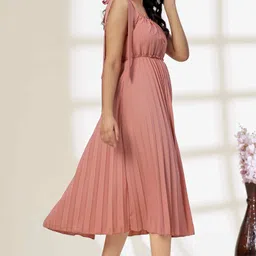 glomee Women Pleated Pink Midi/Calf Length Dress image 3