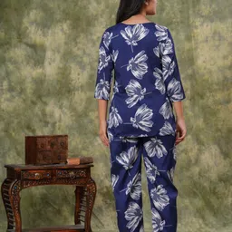 dizon Women Night Suit Set Blue Printed image 2