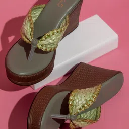 inc.5 Women Party Wear Solid Round Toe Wedges Heel Sandals Wedges Sandal image 1