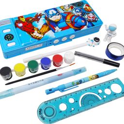 parteet Premium Quality Pencil Box Combo with Password Lock, Compass, Sharpener, Pen & Pencil Holder, 2 Big & 1 Small Compartment and Stationery Items For Kids Art Plastic Pencil Box-picture-1