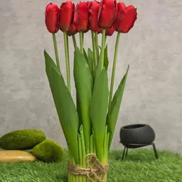 casacraft from pepperfry Red Polyester Fabric Artificial Tulip Flower Bunch image 1