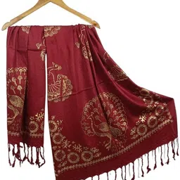 ogs Printed, Graphic Print Rayon Women Maroon Fancy Scarf, Stole-picture-10