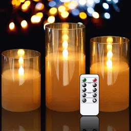 pyxbe Flameless LED Glass Pillar Candles made from Paraffin Wax Moving Flame Effect, Candle-picture-10